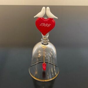 Vintage 1988 Avon Love Birds Crystal Glass Bell with Red Glass Heart Clapper